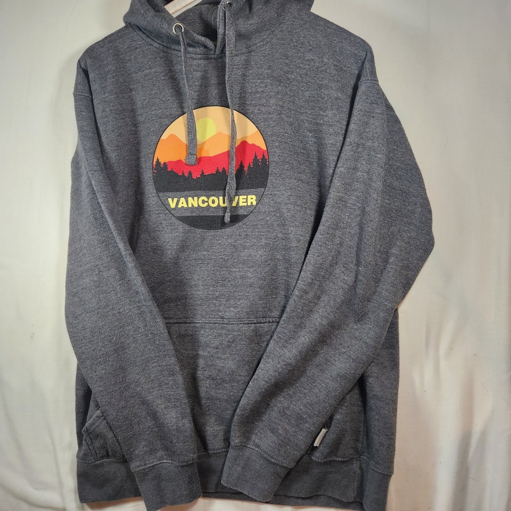 Vancouver Souvenir Hoodie Mens Charcoal Gray Mountain Sunset Graphic Sweatshirt